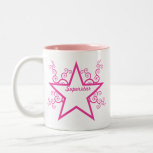 Superstar Swirls Mug, Bright Pink Two-Tone Coffee Mug