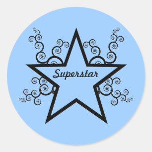 Superstar Swirls Stickers, Black Classic Round Sticker