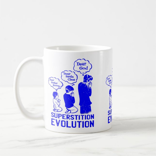 superstition evolution funny coffee mug (Left)