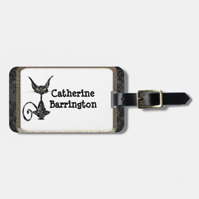 Superstitious Black Cat Luggage Tag (Front Horizontal)
