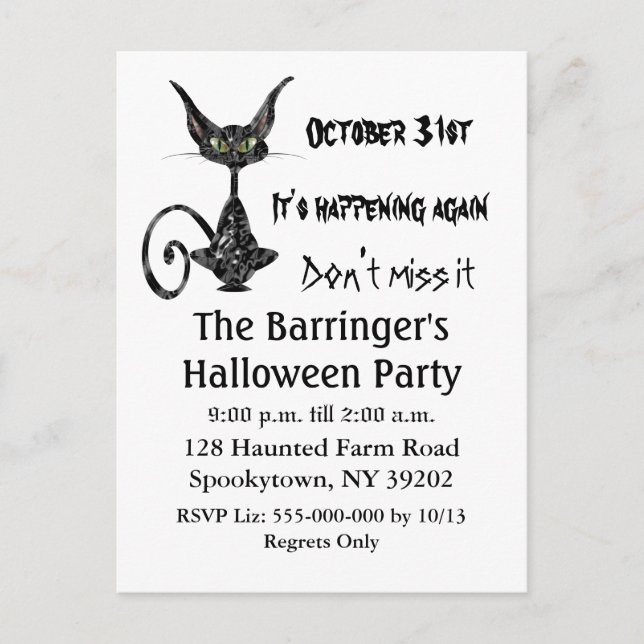 Superstitious Black Cat  Postcard invite (Front)