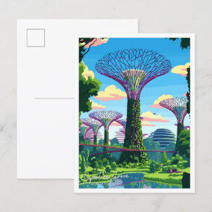 Supertree Grove Singapore Art Travel illustration Postcard