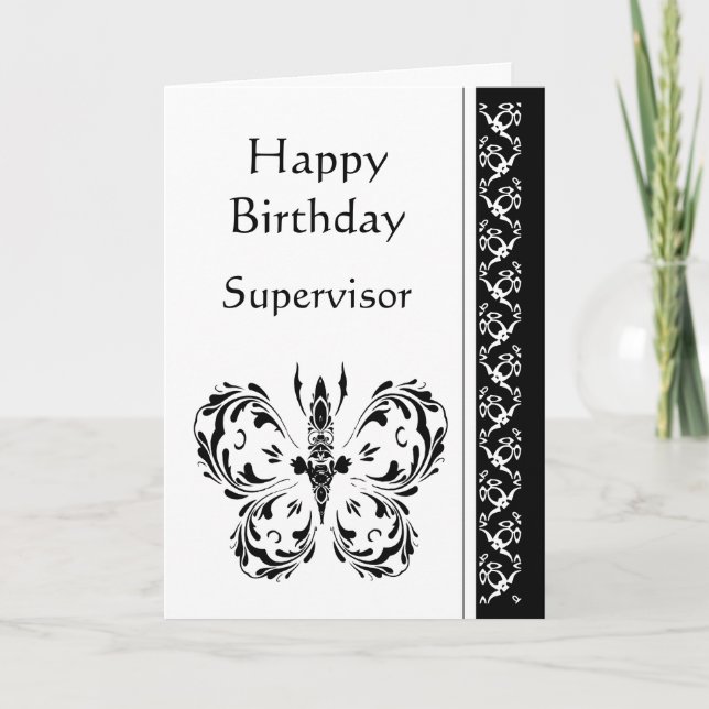 Supervisor Birthday Classic Black White Butterfly Card (Front)