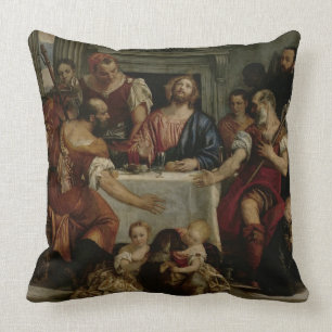 Supper at Emmaus (oil on canvas) Throw Pillow