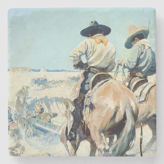 Supply Wagon Western Art by NC Wyeth Stone Coaster (Front)