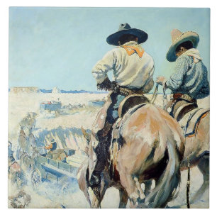 Supply Wagon Western Art by NC Wyeth Tile