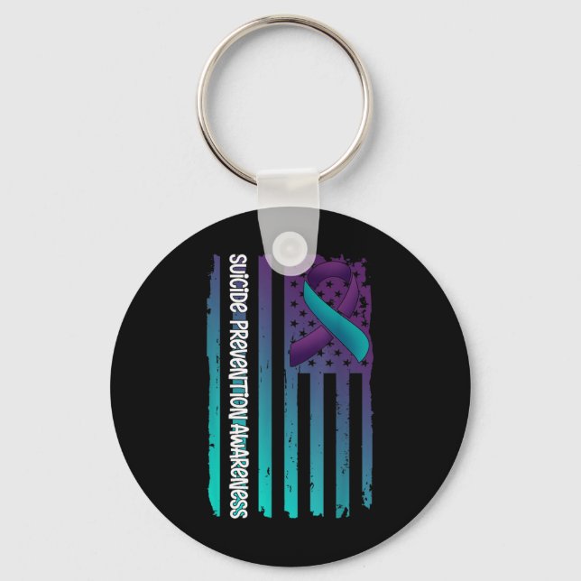 Support American Flag Ribbon Suicide Awareness For Keychain (Front)