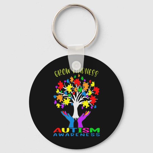 Support autism awareness by with a puzzle pieces d keychain (Front)