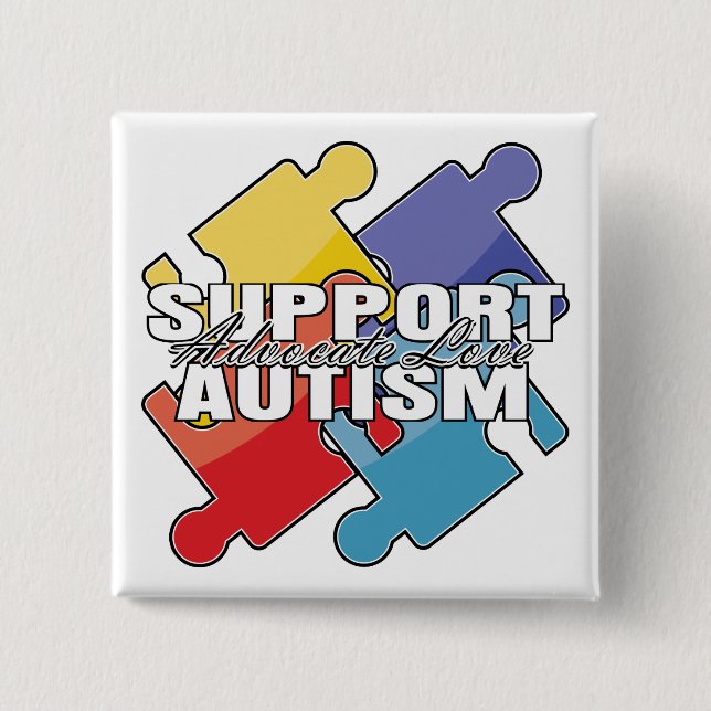 Support Autism Awareness Puzzle Pieces 2 Inch Square Button (Front)