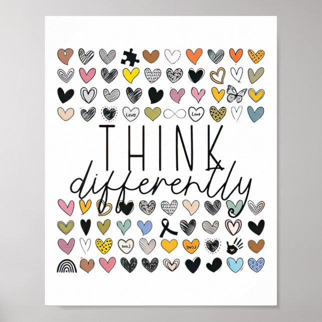 Support Autism Awareness Think Differently Neurodi Poster (Front)