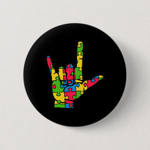 Support Autism Love Sign Language 2 Inch Round Button