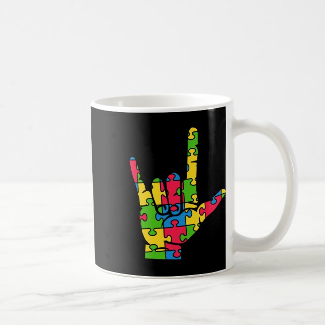 Support Autism Love Sign Language  Coffee Mug (Right)