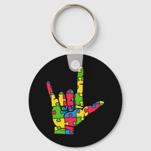 Support Autism Love Sign Language Keychain