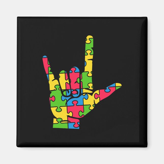 Support Autism Love Sign Language  Magnet (Front)