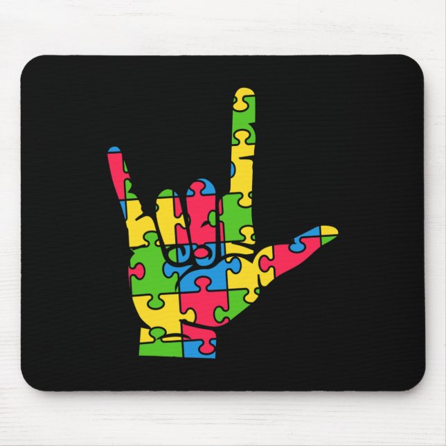 Support Autism Love Sign Language  Mouse Pad (Front)