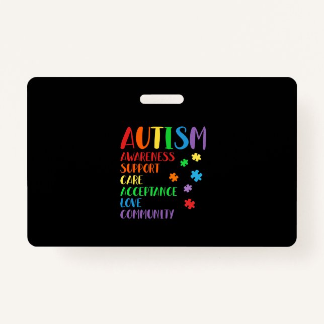 Support Care Acceptance Ally Autism Awareness Badge (Front)