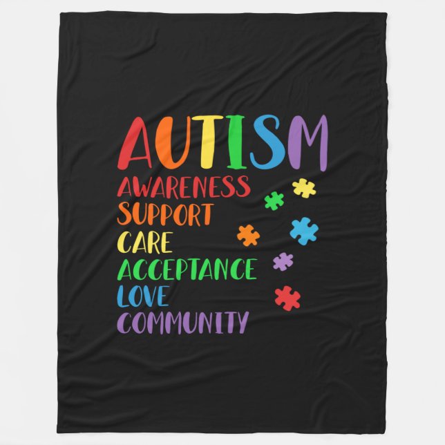 Support Care Acceptance Ally Autism Awareness Fleece Blanket (Front)