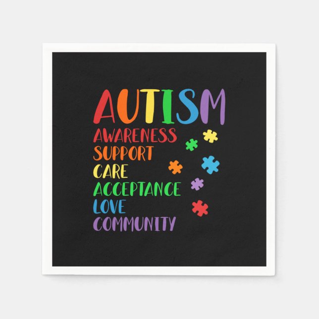 Support Care Acceptance Ally Autism Awareness Napkin (Front)