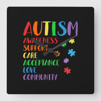 Support Care Acceptance Ally Autism Awareness Square Wall Clock