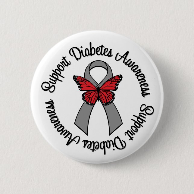 Support Diabetes Awareness Butterfly Ribbon 2 Inch Round Button (Front)