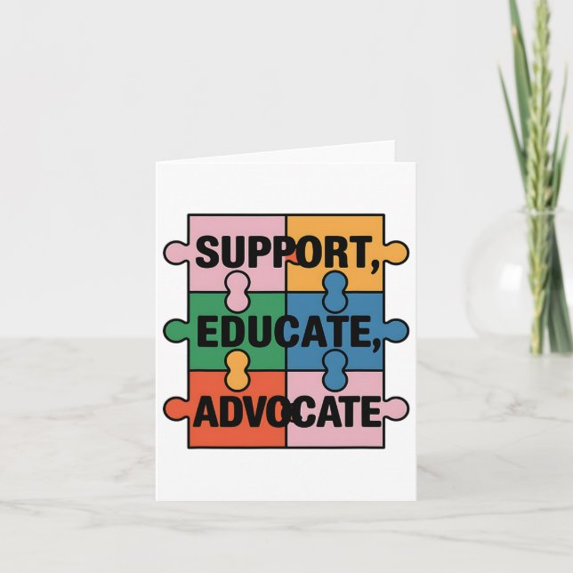 Support Educate Advocate Puzzle Piece Autism Aware Card (Front)