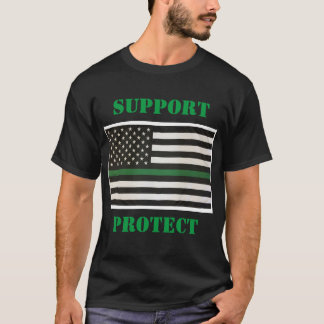 Support Federal Law Enforcement Green Line Flag T-Shirt
