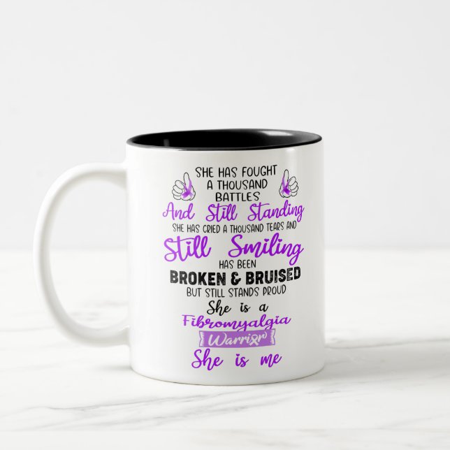 Support Fibromyalgia Warrior Gifts Two-Tone Coffee Mug (Left)