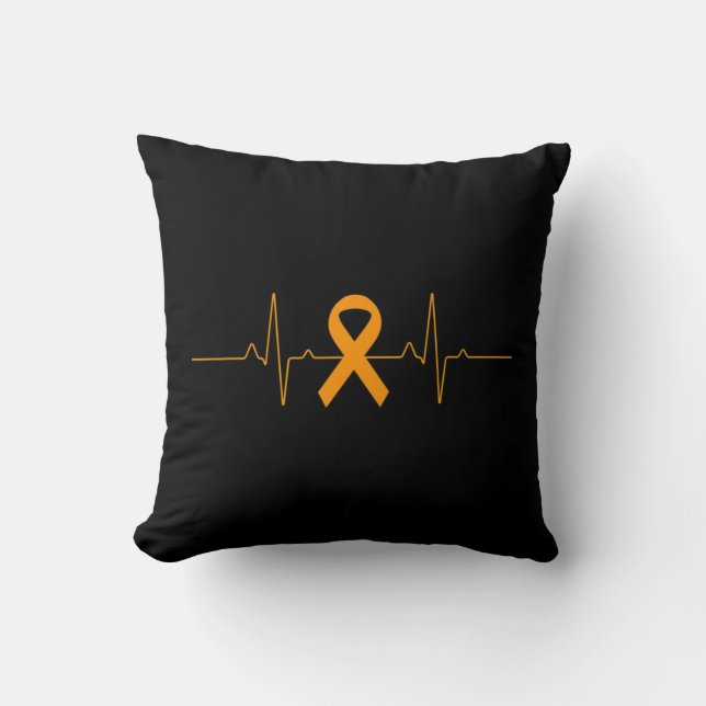 support for Leukaemia Awareness orange Ribbon prod Throw Pillow (Front)