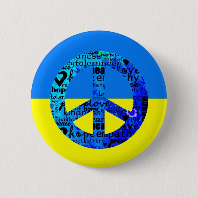 Support for Ukraine Flag Blue Peace Sign 2 Inch Round Button (Front)