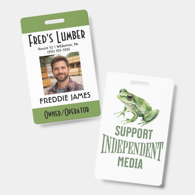 Support Independent Media Frog Name Badge (Front & Back)