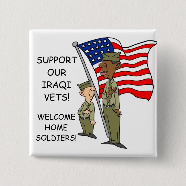 SUPPORT IRAQI VERTERANS 2 INCH SQUARE BUTTON (Front)
