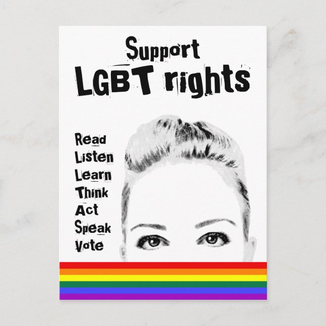 Support LGBT Rights Woman's Face and Rainbow Postcard (Front)