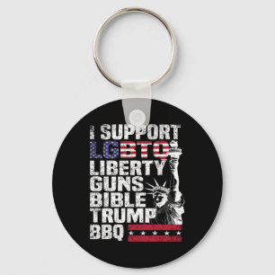 Support Lgbtq Liberty Guns Bible Trump Bbq  Keychain