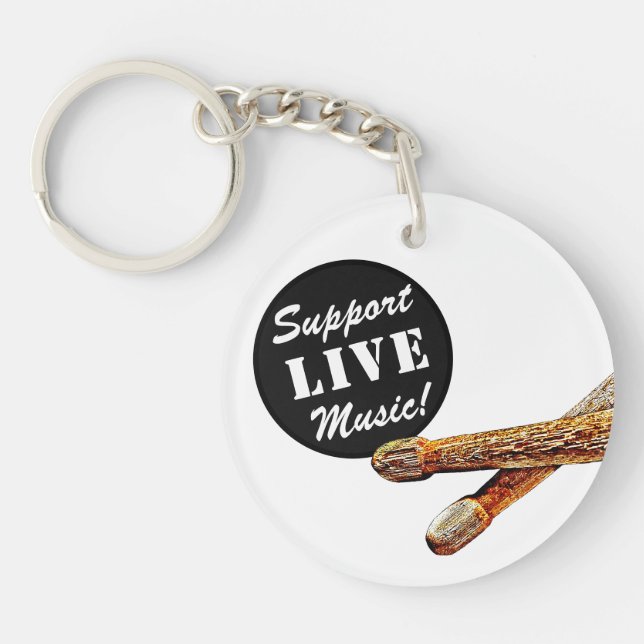 Support Live Music Drum Sticks Musician Band Merch Keychain (Front)