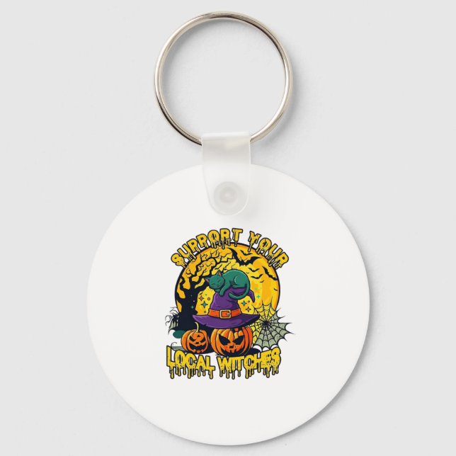 Support Local Witches Halloween Cat Witch Hat Pump Keychain (Front)