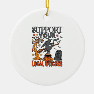Support Local Witches Halloween Witch Cauldron Pum Ceramic Ornament