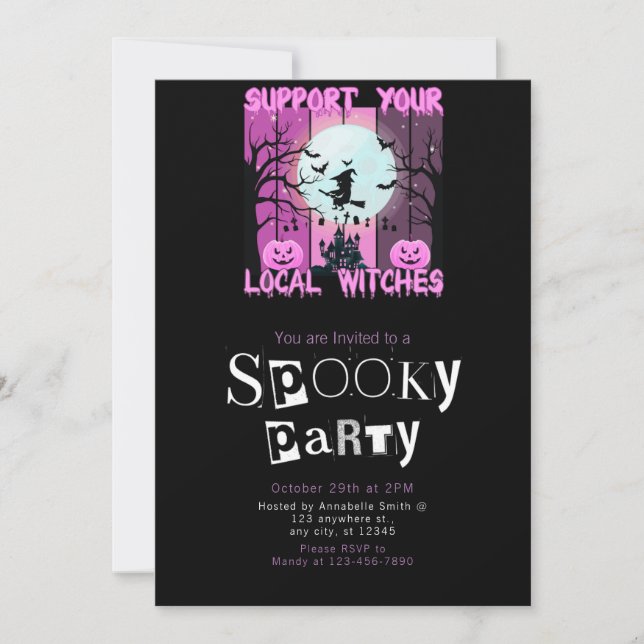 Support Local Witches Minimalist Halloween Party Invitation (Front)