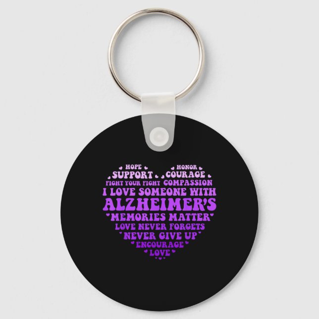 Support Love Heimers Awareness Heart Typography Keychain (Front)