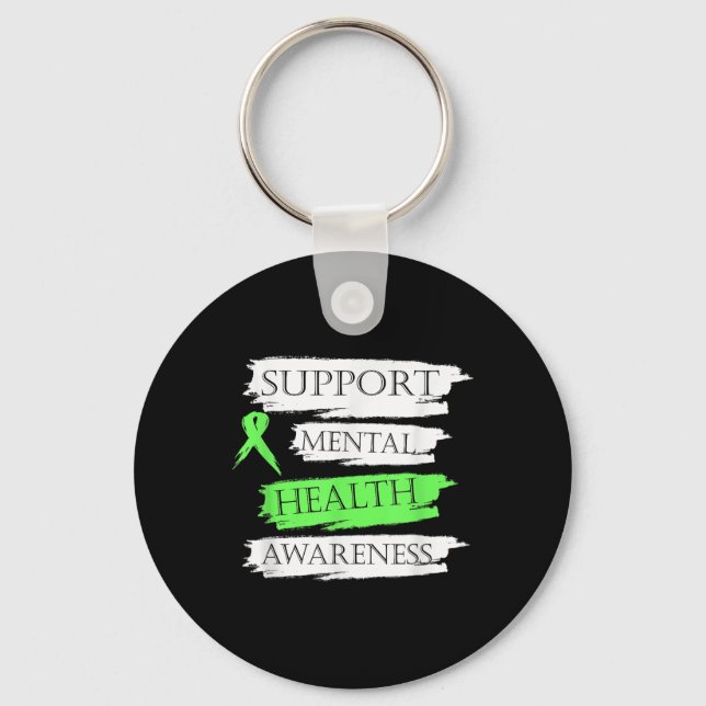 Support Mental Health Awareness Green Riboon  Keychain (Front)