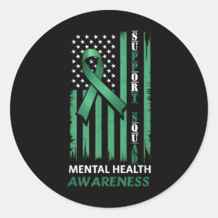 Support Mental Health Squad Awareness Us Flag Gree Classic Round Sticker
