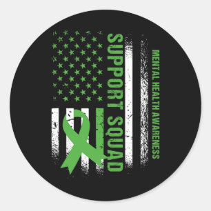 Support Mental Health Squad Awareness Us Flag Gree Classic Round Sticker