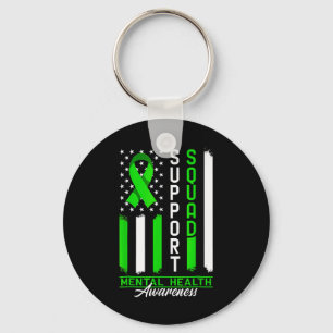 Support Mental Health Squad Awareness Us Flag Gree Keychain