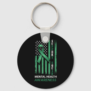 Support Mental Health Squad Awareness Us Flag Gree Keychain