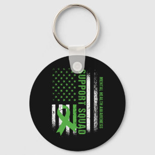 Support Mental Health Squad Awareness Us Flag Gree Keychain
