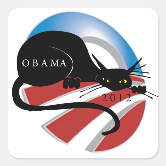 SUPPORT OBAMA CAT LOVERS SQUARE STICKER (Front)