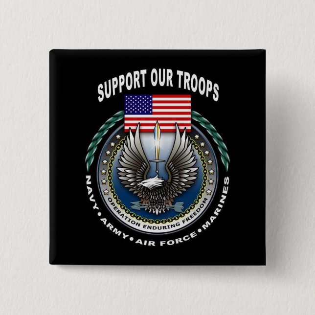 Support Our Troops 2 Inch Square Button (Front)