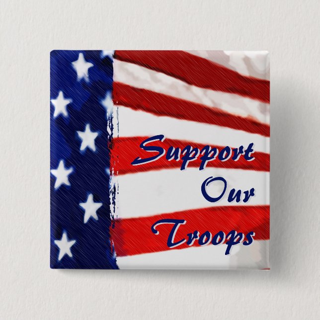 Support our Troops 2 Inch Square Button (Front)