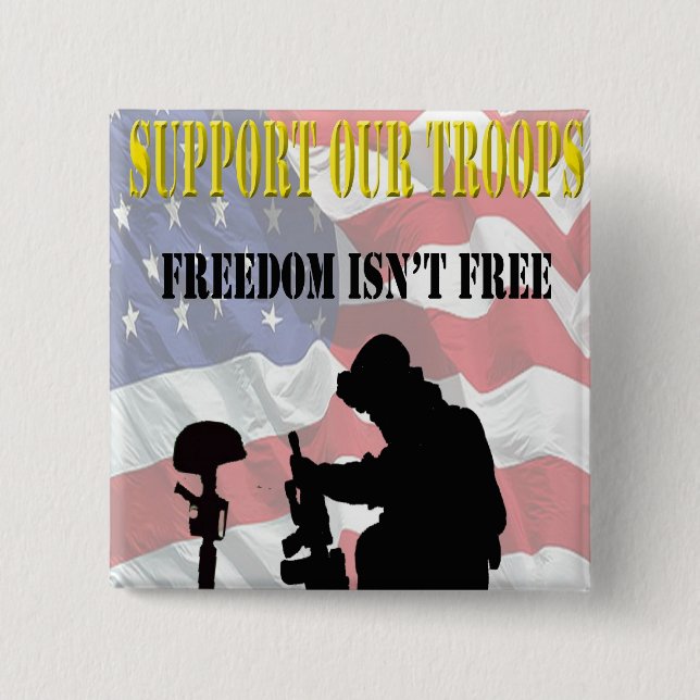 Support Our Troops Pinback 2 Inch Square Button (Front)