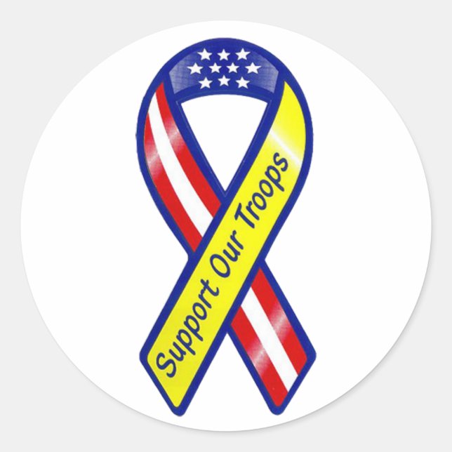 Support Our Troops Ribbon Classic Round Sticker (Front)