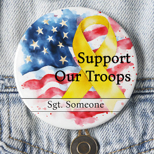 Support Our Troops Yellow Awareness Ribbon Large 3 Inch Round Button